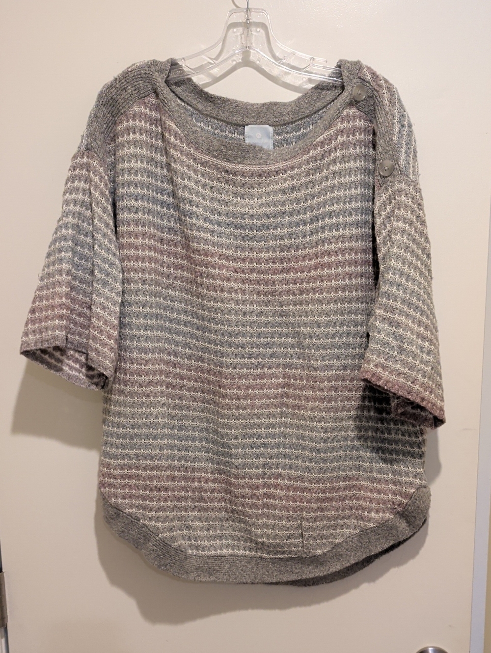 Sunday Striped Knit Short-Sleeve Sweater - Gray & Mauve